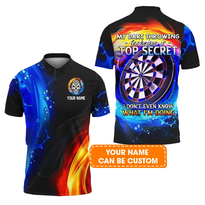 Customized Darts Men Polo Shirt, My Dart Throwing Technique Is Top Secret Personalized Darts Polo Shirt - Gift For Darts Players Uniforms, Darts Lovers - Image 2