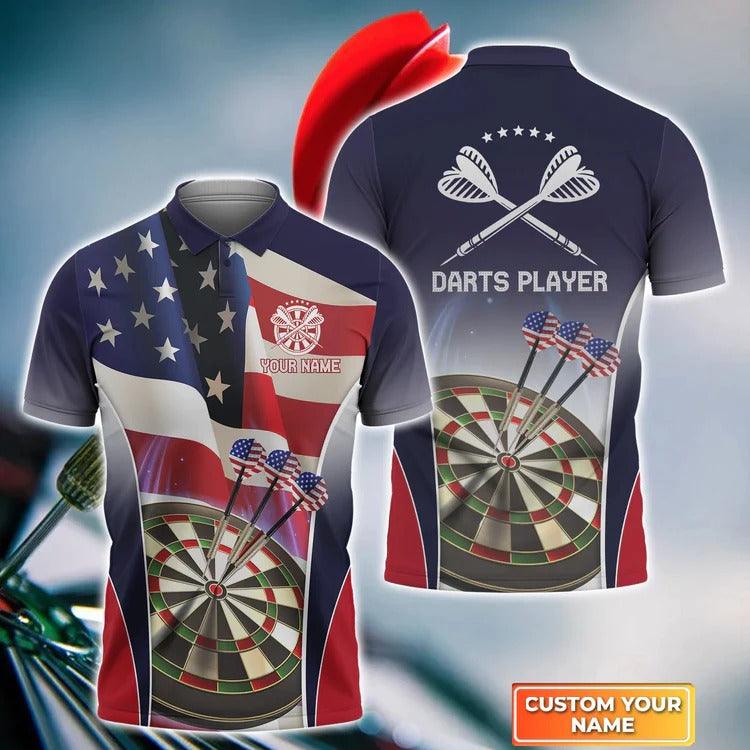 Customized Darts Polo Shirt, American Darts Player Personalized Name Polo Shirt For Men - Perfect Gift For Darts Lovers, Darts Players