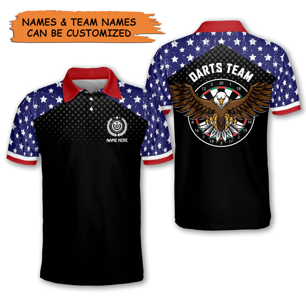 Customized Darts Polo Shirt, American Eagle Darts Team Polo Shirt, Personalized Name Polo Shirt For Men - Perfect Gift For Darts Lovers, Darts Players