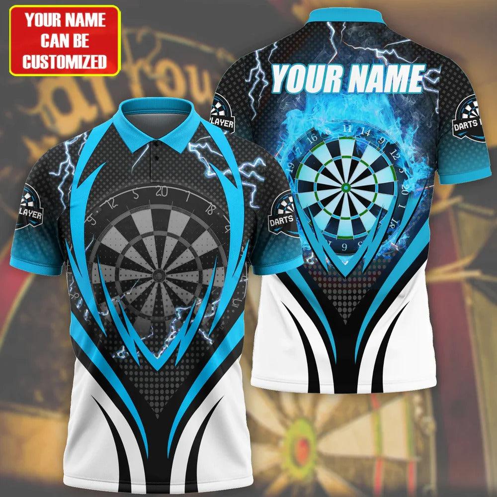 Customized Darts Polo Shirt, Best Darts Blue Flame Player Gift, Personalized Name Polo Shirt For Men - Perfect Gift For Darts Lovers, Darts Players