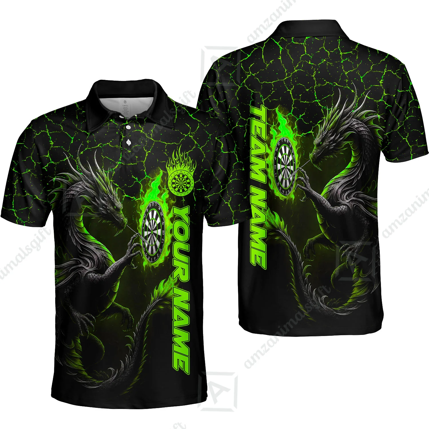 Customized Darts Polo Shirt, Big Dragon Dartboard Flame Darts Polo Shirt Multicolor Team Style, Jersey for Darts Players - Image 3