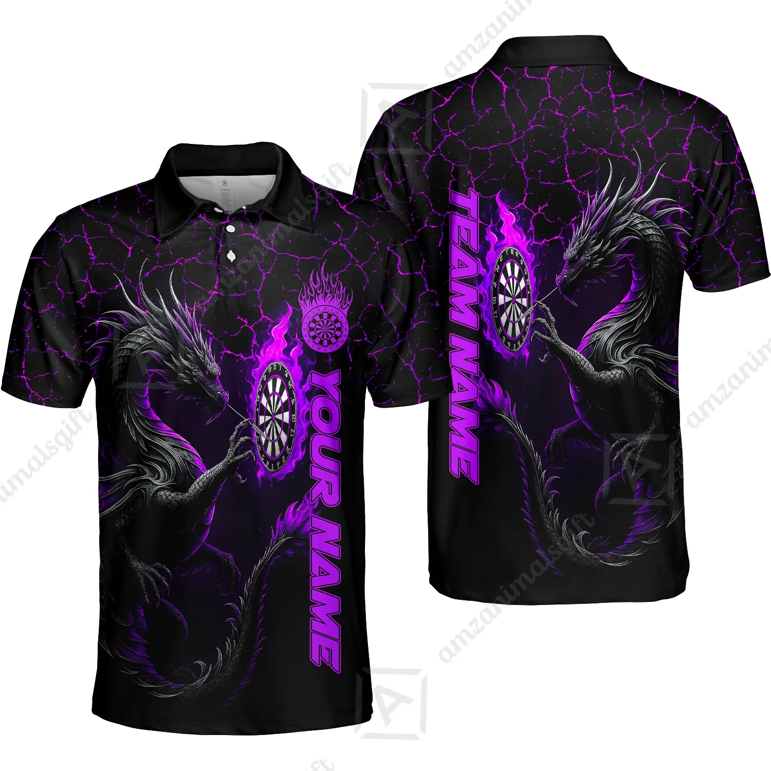 Customized Darts Polo Shirt, Big Dragon Dartboard Flame Darts Polo Shirt Multicolor Team Style, Jersey for Darts Players - Image 4