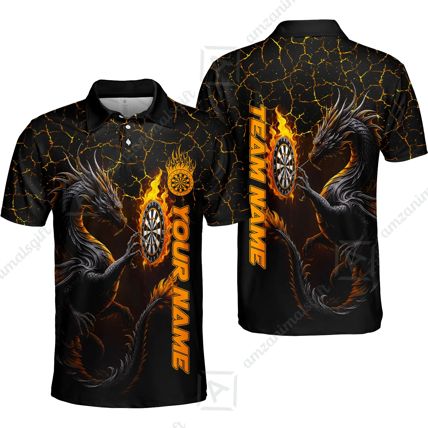 Customized Darts Polo Shirt, Big Dragon Dartboard Flame Darts Polo Shirt Multicolor Team Style, Jersey for Darts Players - Image 6