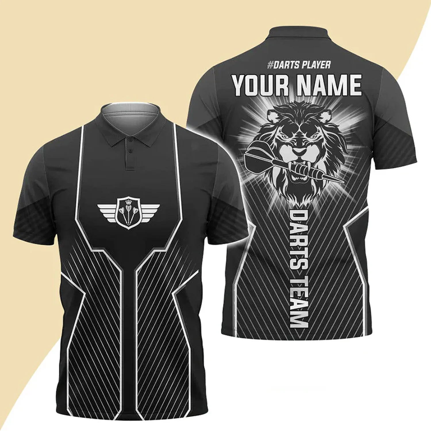 Customized Darts Polo Shirt, Black Lion Head, Personalized Name Polo Shirt For Men - Perfect Gift For Darts Lovers, Darts Players - Image 2