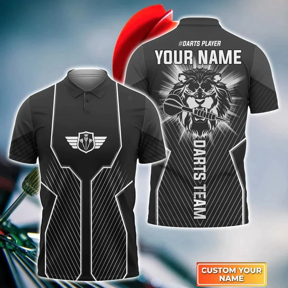 Customized Darts Polo Shirt, Black Lion Head, Personalized Name Polo Shirt For Men - Perfect Gift For Darts Lovers, Darts Players - Image 3