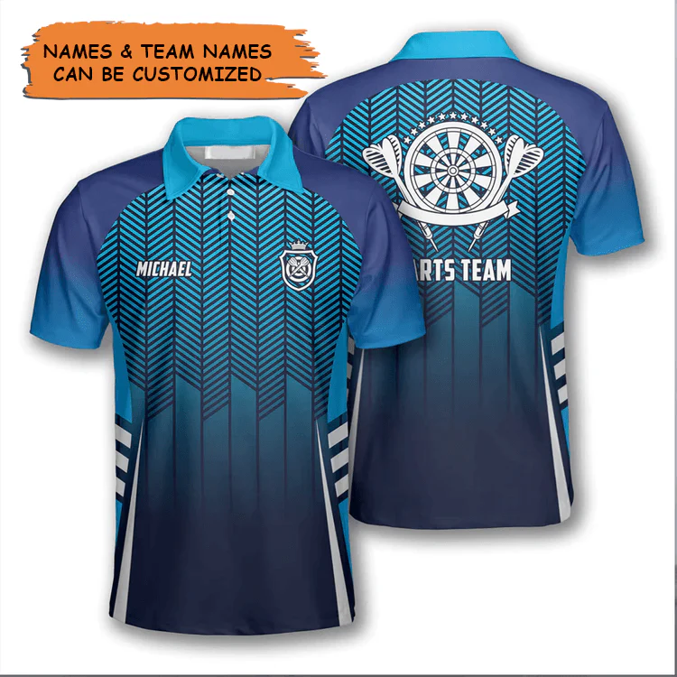 Customized Darts Polo Shirt, Blue Darts Polo Shirt, Personalized Name Polo Shirt For Men - Perfect Gift For Darts Lovers, Darts Players
