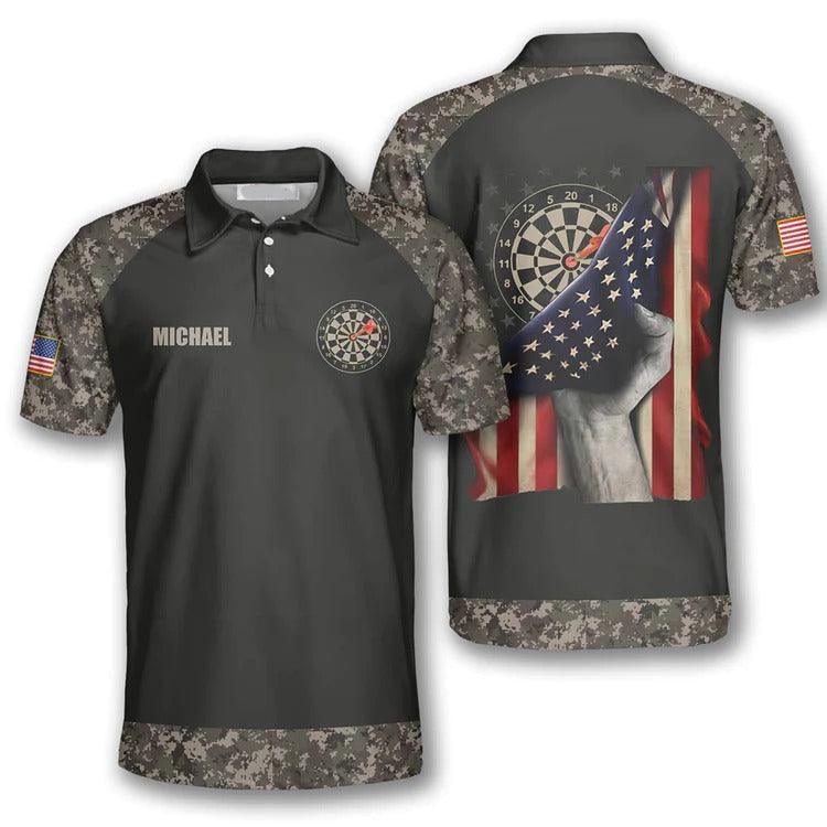Customized Darts Polo Shirt, Board Retro Flag Camo Polo Shirt, Personalized Name Polo Shirt For Men - Perfect Gift For Darts Lovers, Darts Players - Image 2