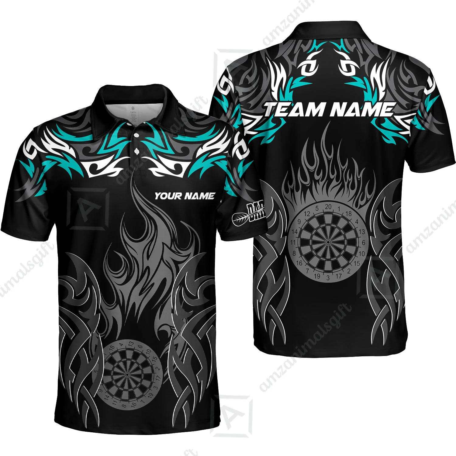 Customized Darts Polo Shirt, Dartboard Fire Flame Darts Polo Shirt Multicolor Team Style, Jersey for Darts Players - Image 5