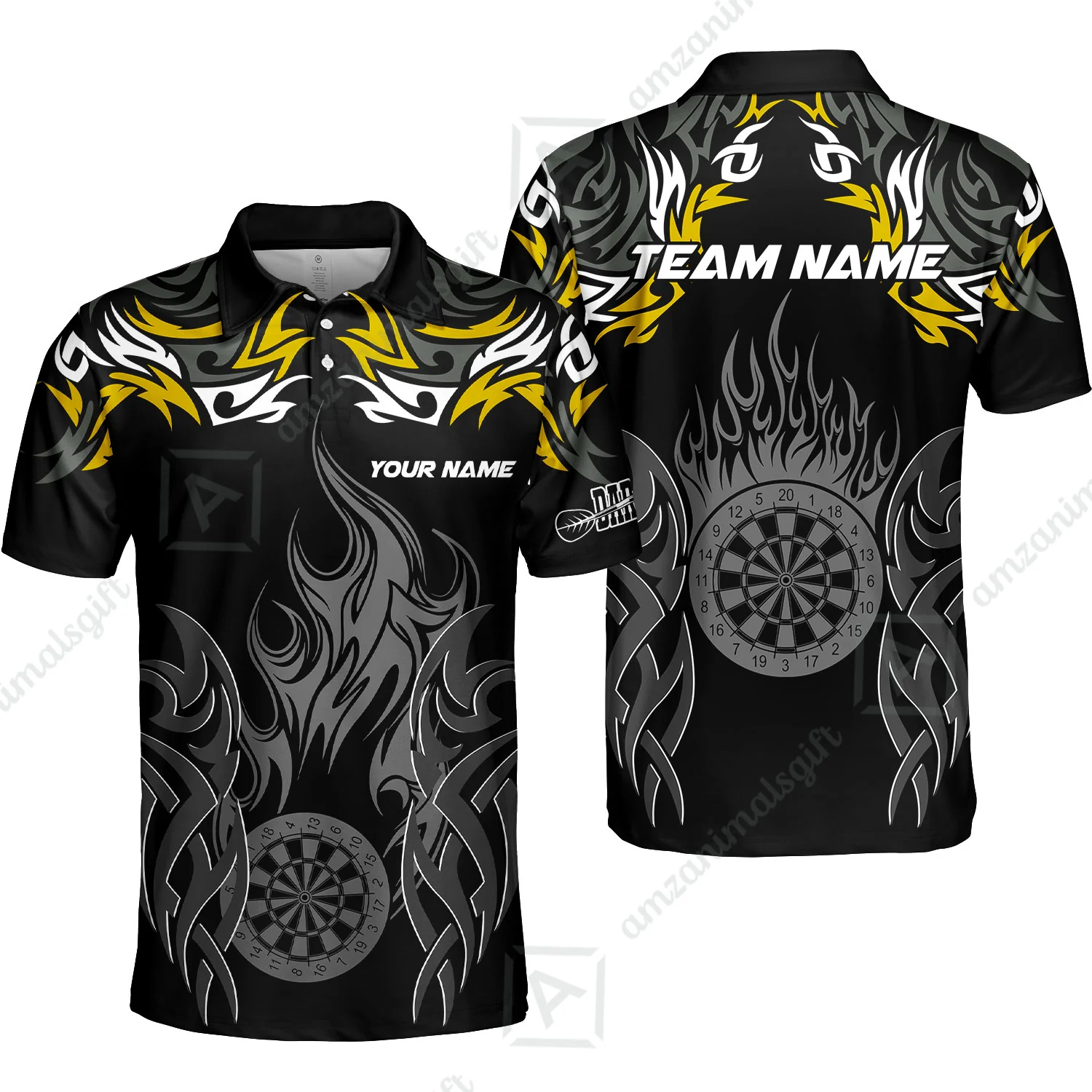Customized Darts Polo Shirt, Dartboard Fire Flame Darts Polo Shirt Multicolor Team Style, Jersey for Darts Players - Image 6