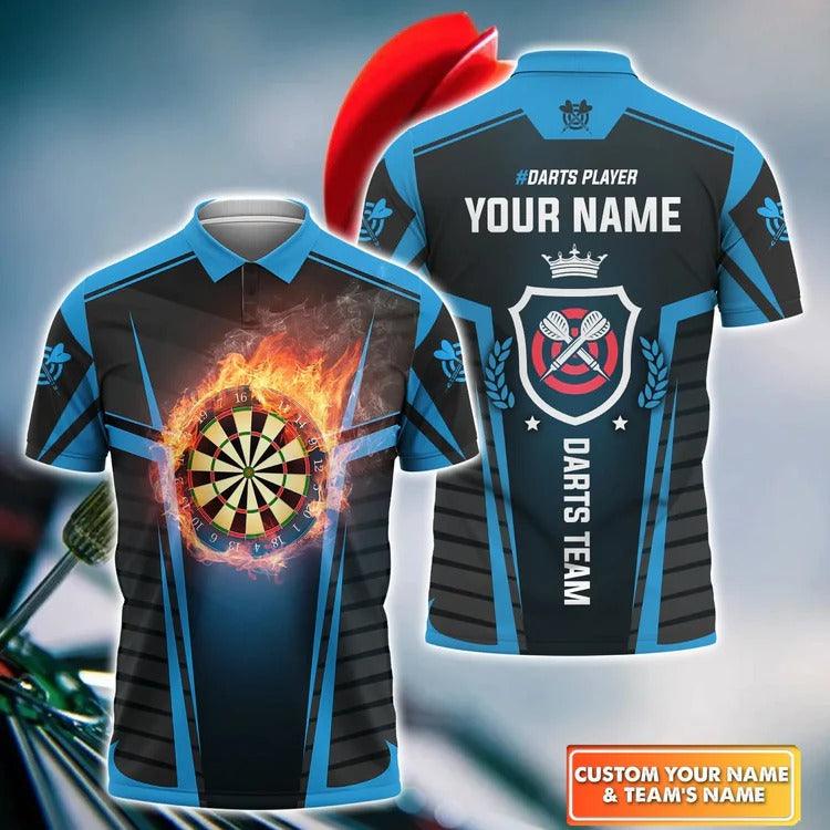 Customized Darts Polo Shirt, Dartboard Fire Flame, Personalized Name Polo Shirt For Men - Perfect Gift For Darts Lovers, Darts Players