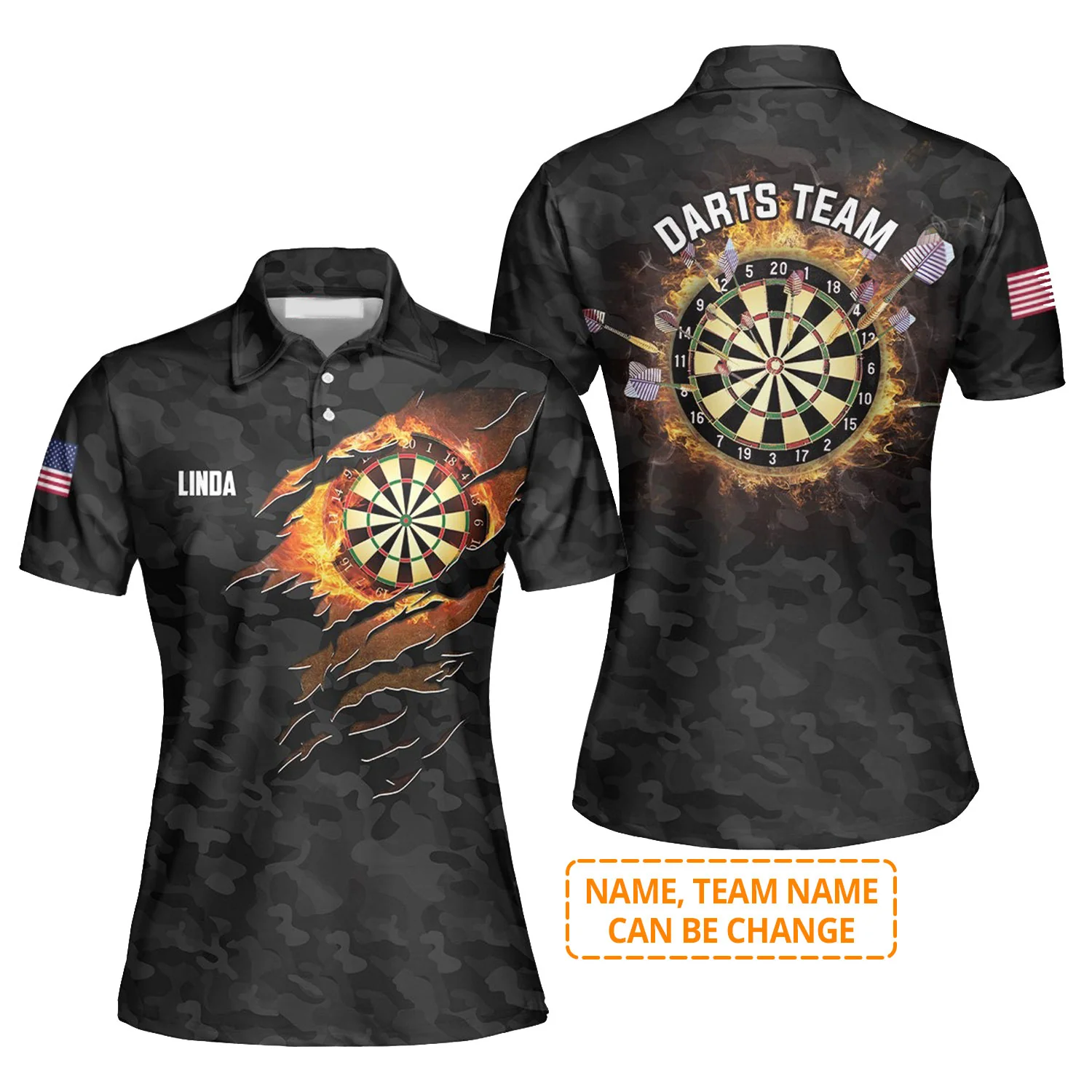 Customized Darts Polo Shirt, Dartboard Flame Team Shirt, Personalized Name Polo Shirt For Women - Perfect Gift For Darts Lovers, Darts Players - Image 2