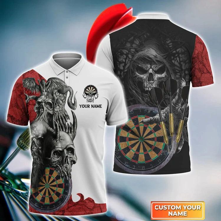 Customized Darts Polo Shirt, Dartboard Skull, Personalized Name Polo Shirt For Men - Perfect Gift For Darts Lovers, Darts Players