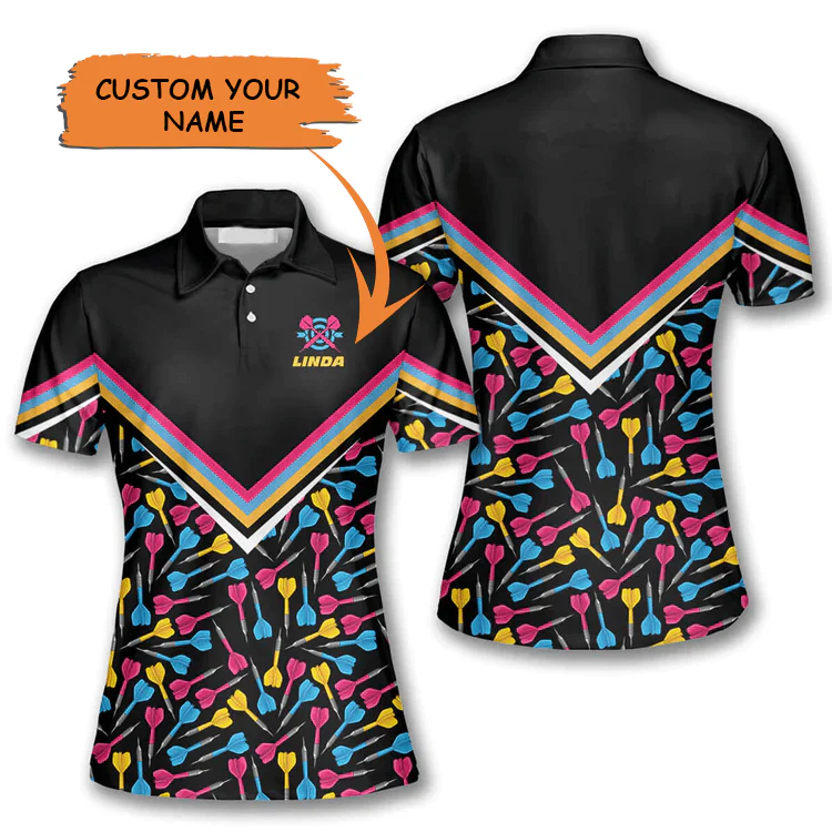 Customized Darts Polo Shirt, Darts Arrow Pattern, Personalized Name Polo Shirt For Women - Perfect Gift For Darts Lovers, Darts Players