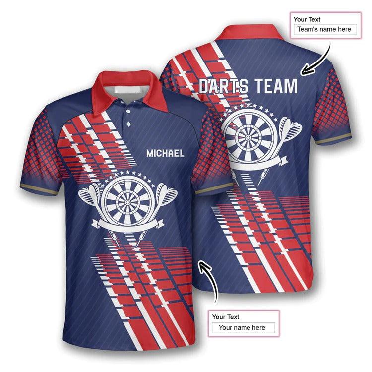 Customized Darts Polo Shirt, Darts Blue Red Team Polo Shirt, Personalized Name Polo Shirt For Men - Perfect Gift For Darts Lovers, Darts Players