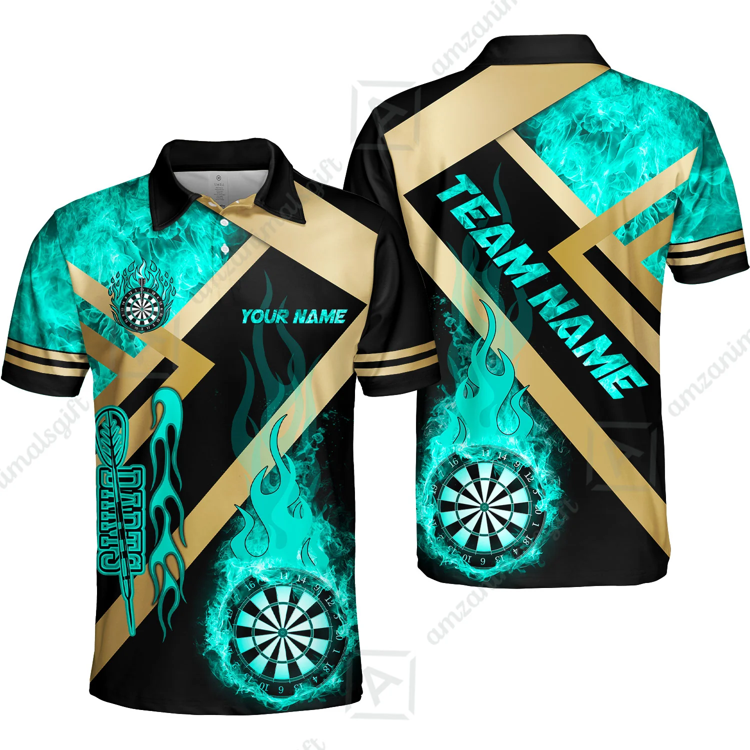 Customized Darts Polo Shirt, Darts Dartboard Fire Flame Multicolor Custom Team Polo Shirt Jersey For Darts Players