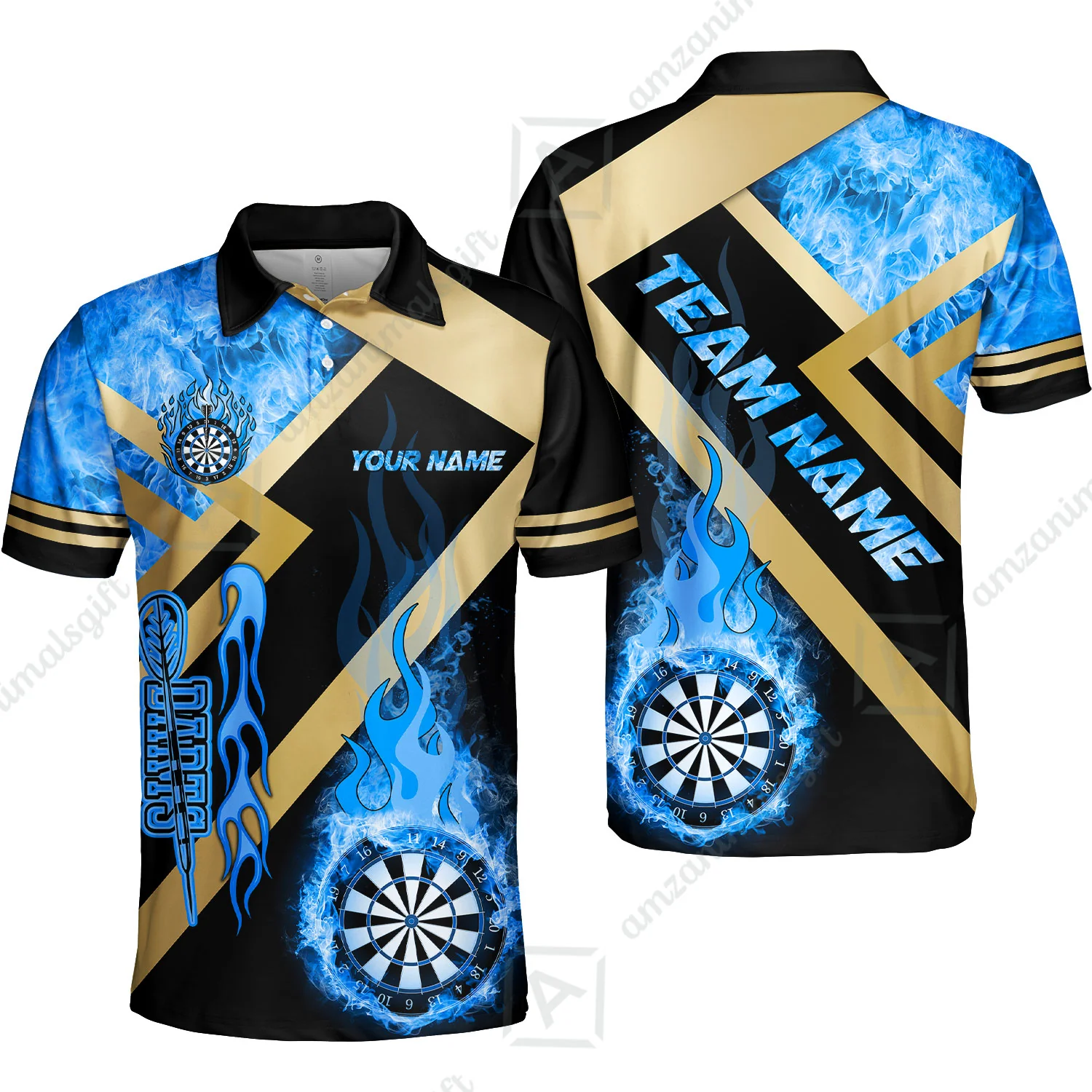 Customized Darts Polo Shirt, Darts Dartboard Fire Flame Multicolor Custom Team Polo Shirt Jersey For Darts Players - Image 2