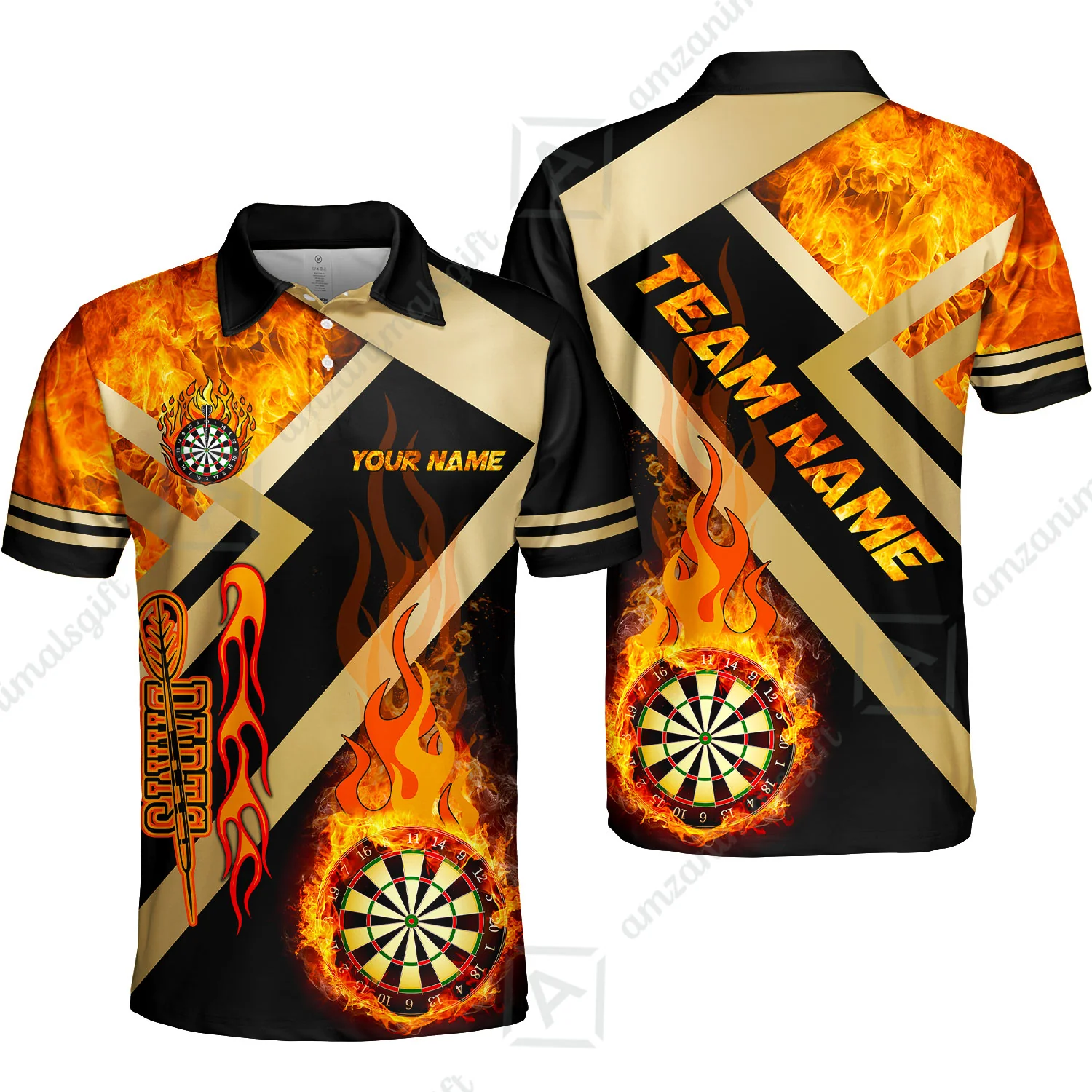 Customized Darts Polo Shirt, Darts Dartboard Fire Flame Multicolor Custom Team Polo Shirt Jersey For Darts Players - Image 3