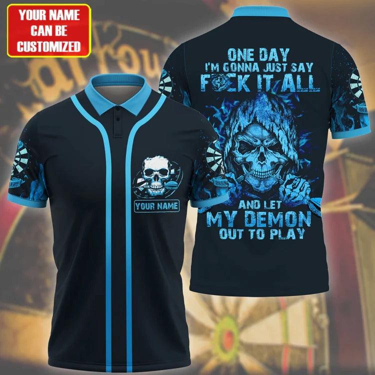 Customized Darts Polo Shirt, Darts Demon Skull Polo Shirt , Personalized Name Polo Shirt For Men - Perfect Gift For Darts Lovers, Darts Players