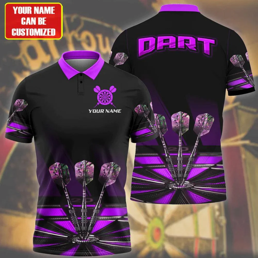 Customized Darts Polo Shirt, Darts Team Polo Shirt, Personalized Name Purple Darts Polo Shirt For Men - Perfect Gift For Darts Lovers, Darts Players
