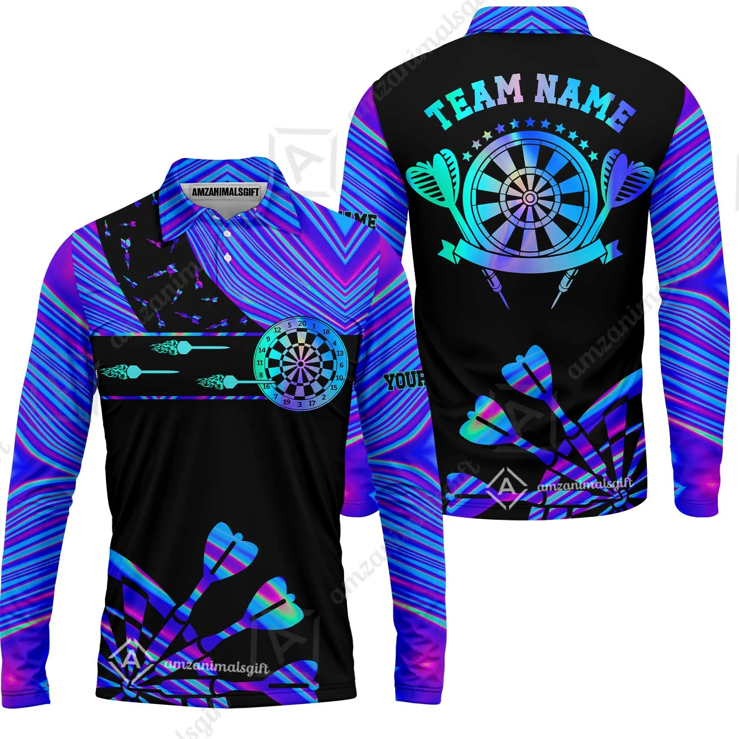 Customized Darts Polo Shirt, Neon Dartboard Darts Team Style Stand Collar Quater-Zip, Perfect Outfit Jersey for Darts Players - Image 7