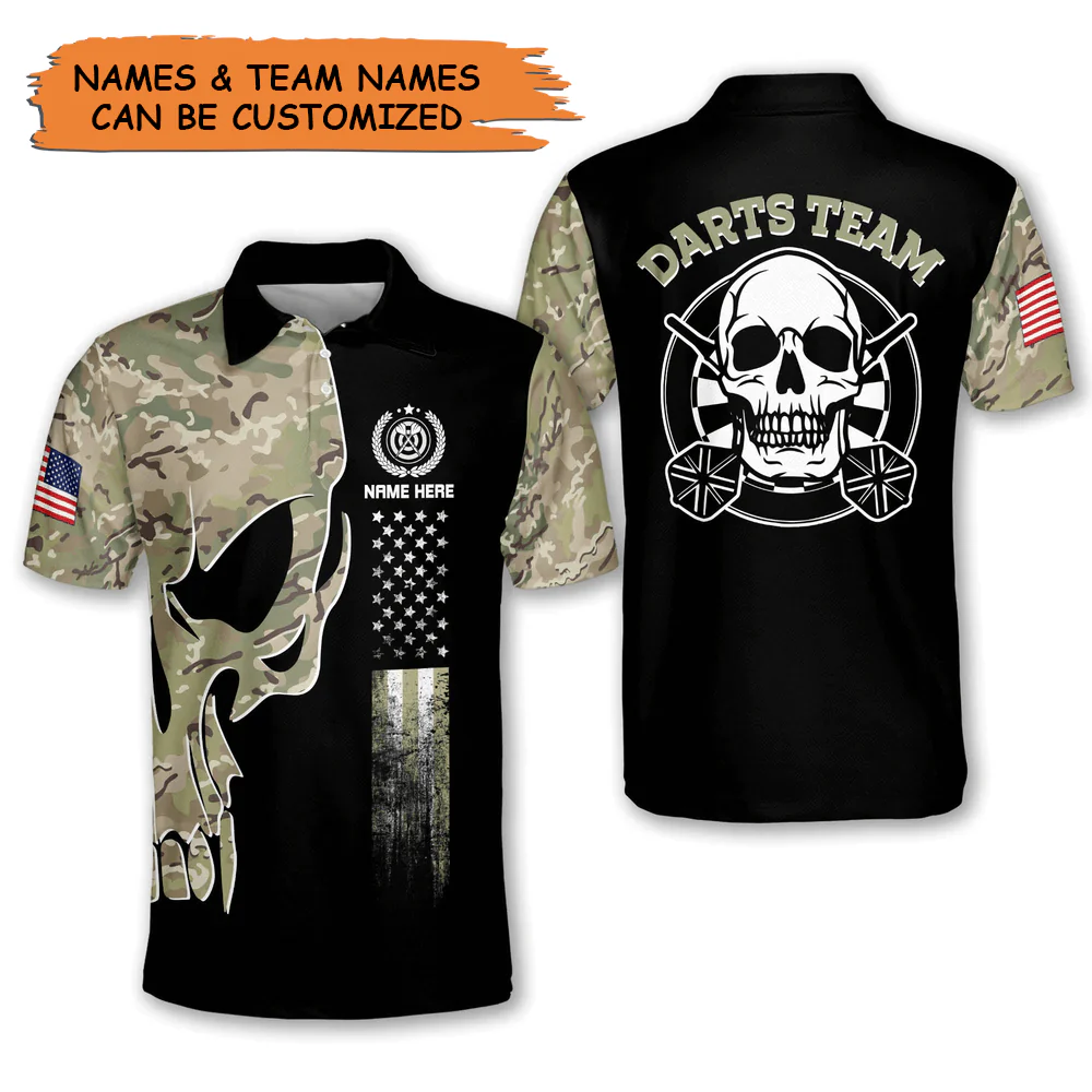 Customized Darts Polo Shirt, Skull Dart, Personalized Name Polo Shirt For Men, Team Uniform - Perfect Gift For Darts Lovers, Darts Players