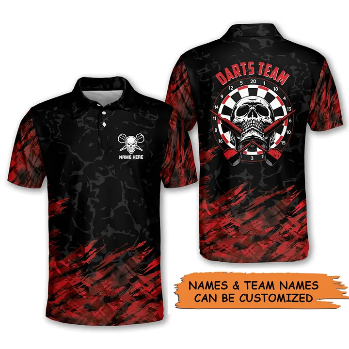 Customized Darts Polo Shirt, Skull Darts Flame Team Polo Shirt, Personalized Name Polo Shirt For Men - Perfect Gift For Darts Lovers, Darts Players - Image 2