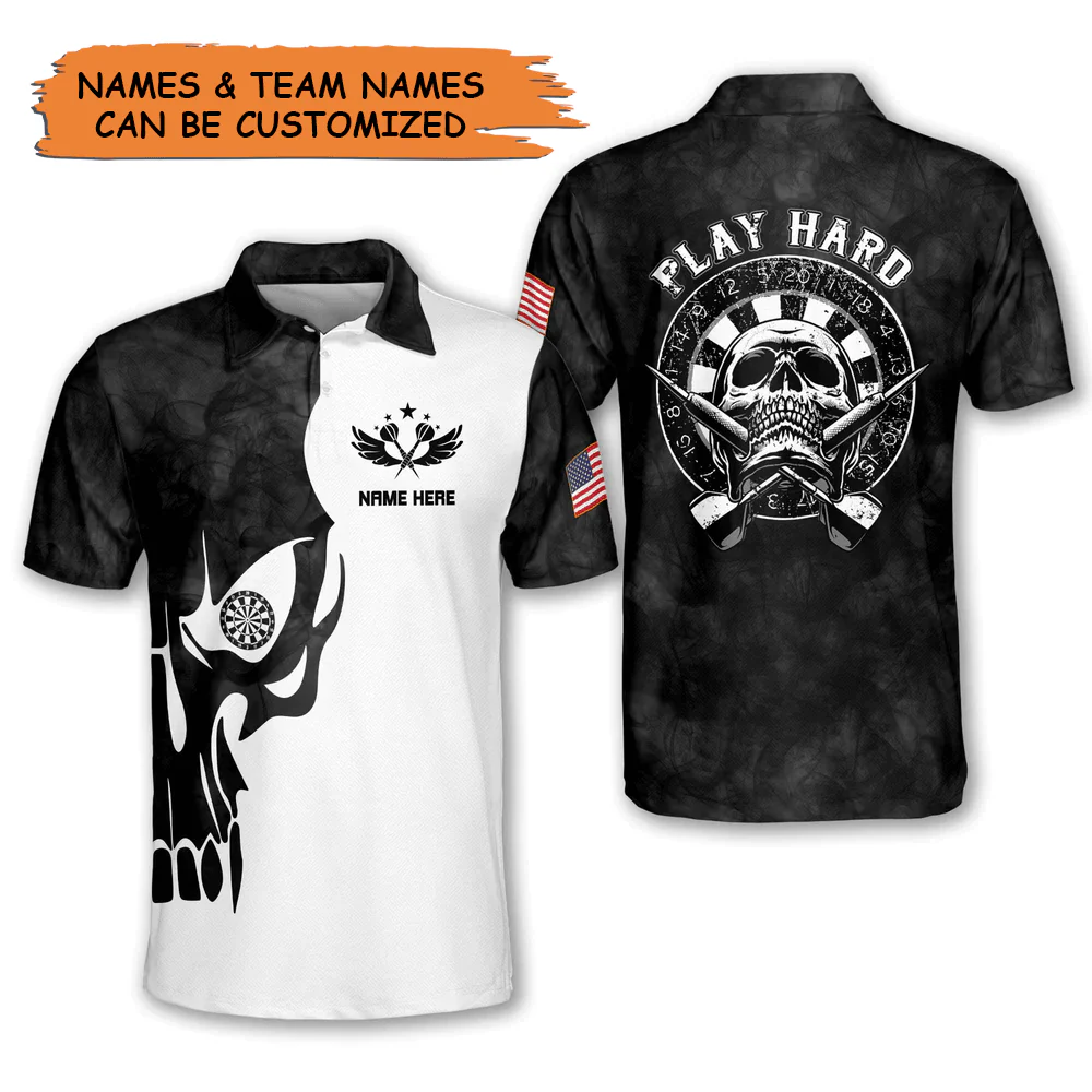 Customized Darts Polo Shirt, Skull Darts Play Hard Team Polo Shirt, Personalized Polo Shirt For Men - Perfect Gift For Darts Lovers, Darts Players