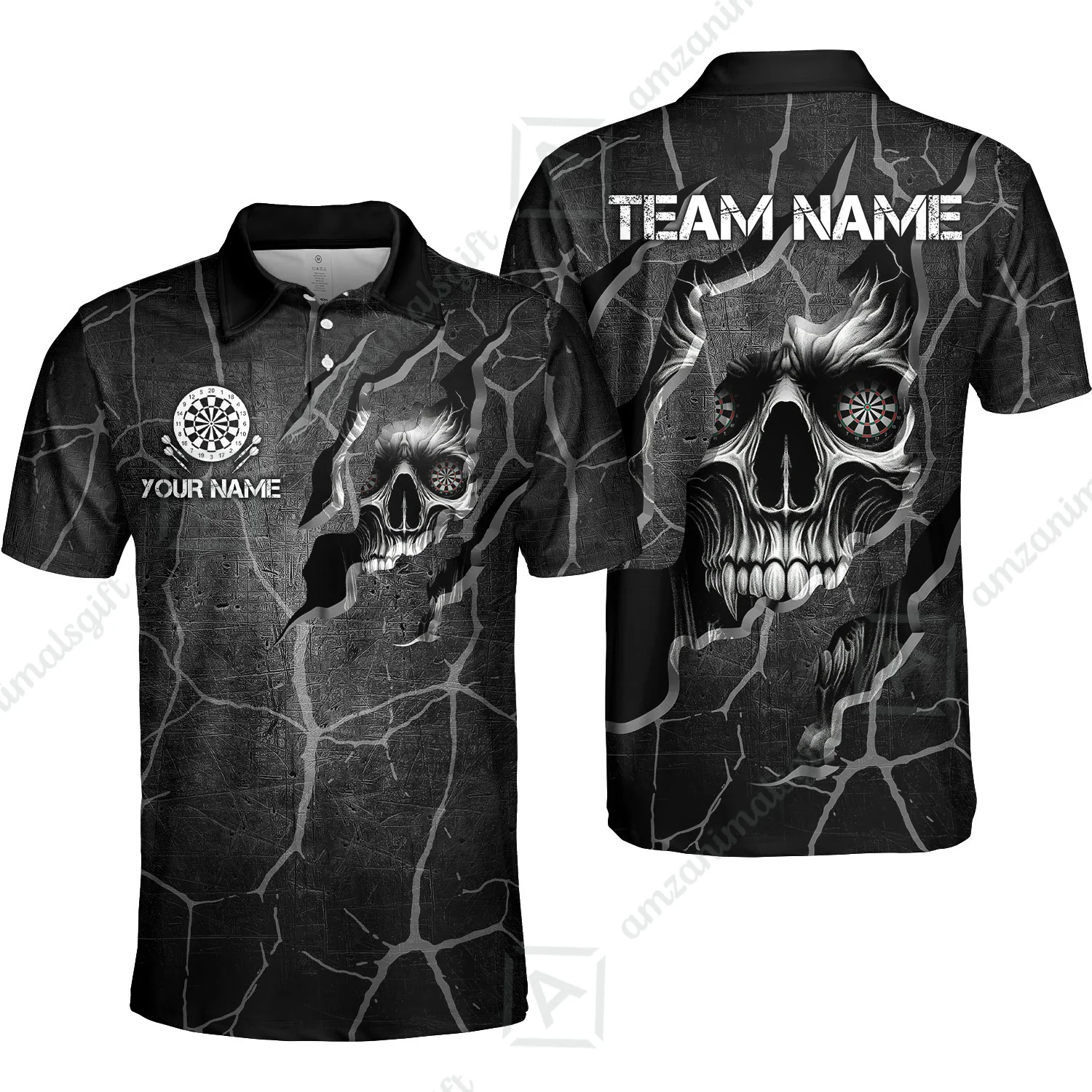 Customized Darts Polo Shirt, Torn-Up Skull Dartboard Eyes Darts Polo Shirt Team Style Jersey for Darts Players - Image 2