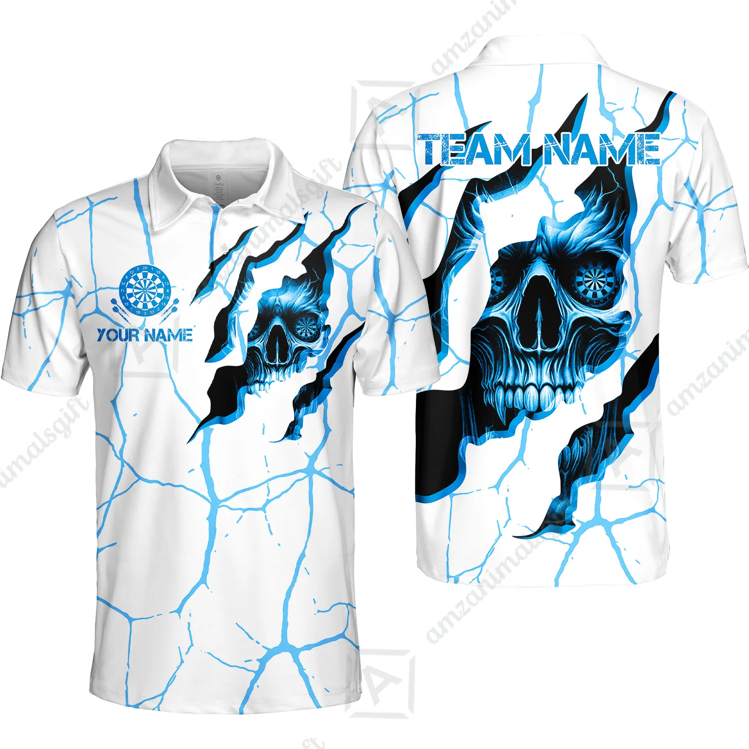 Customized Darts Polo Shirt, Torn-Up Skull Dartboard Eyes Darts Polo Shirt Team Style Jersey for Darts Players - Image 3