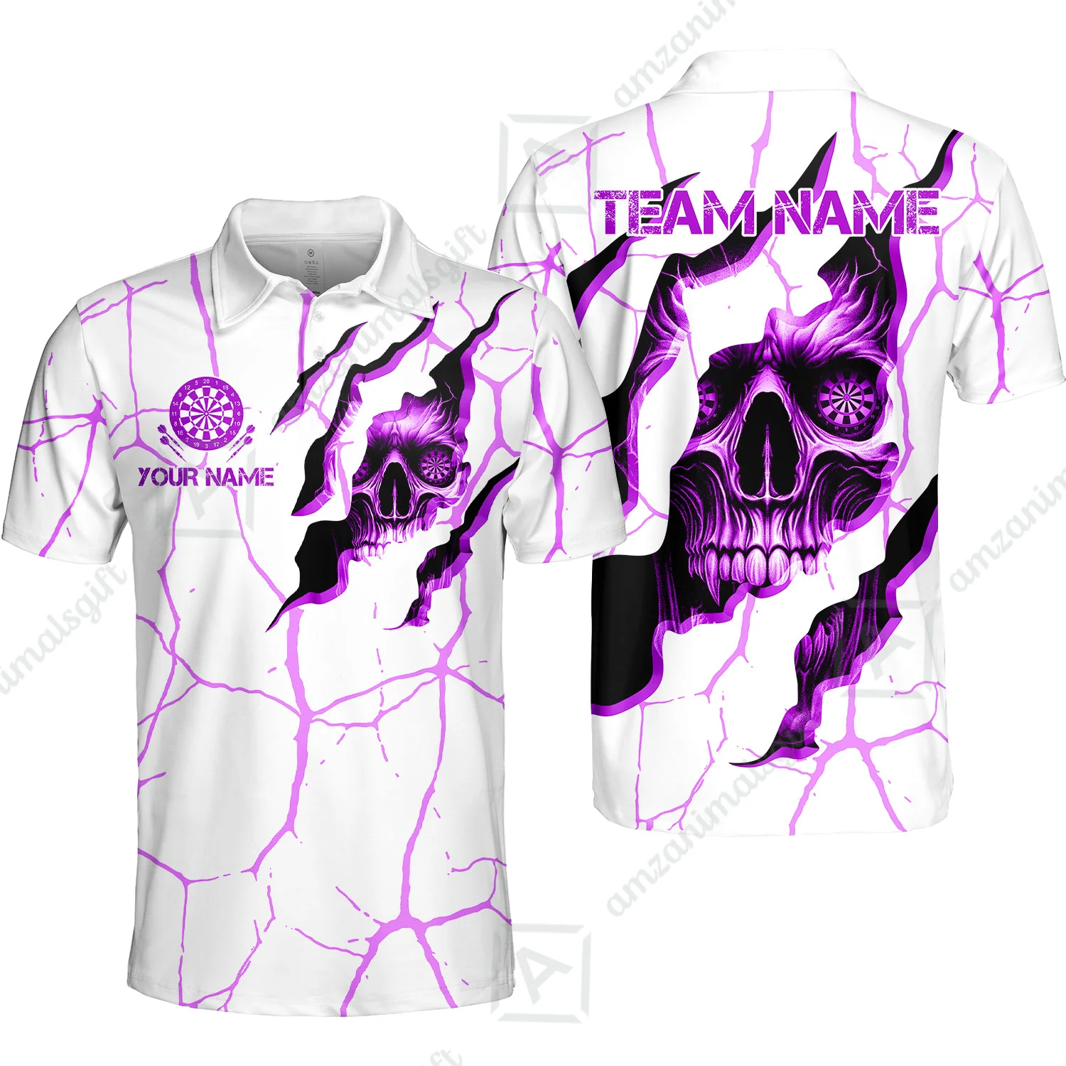 Customized Darts Polo Shirt, Torn-Up Skull Dartboard Eyes Darts Polo Shirt Team Style Jersey for Darts Players - Image 4