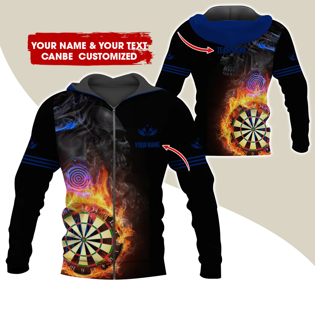 Customized Darts Premium Zip Hoodie, Personalized Name & Team Dartboard In Flame Team Zip Hoodie For Men & Women - Gift For Darts Lovers, Darts Players - Image 7