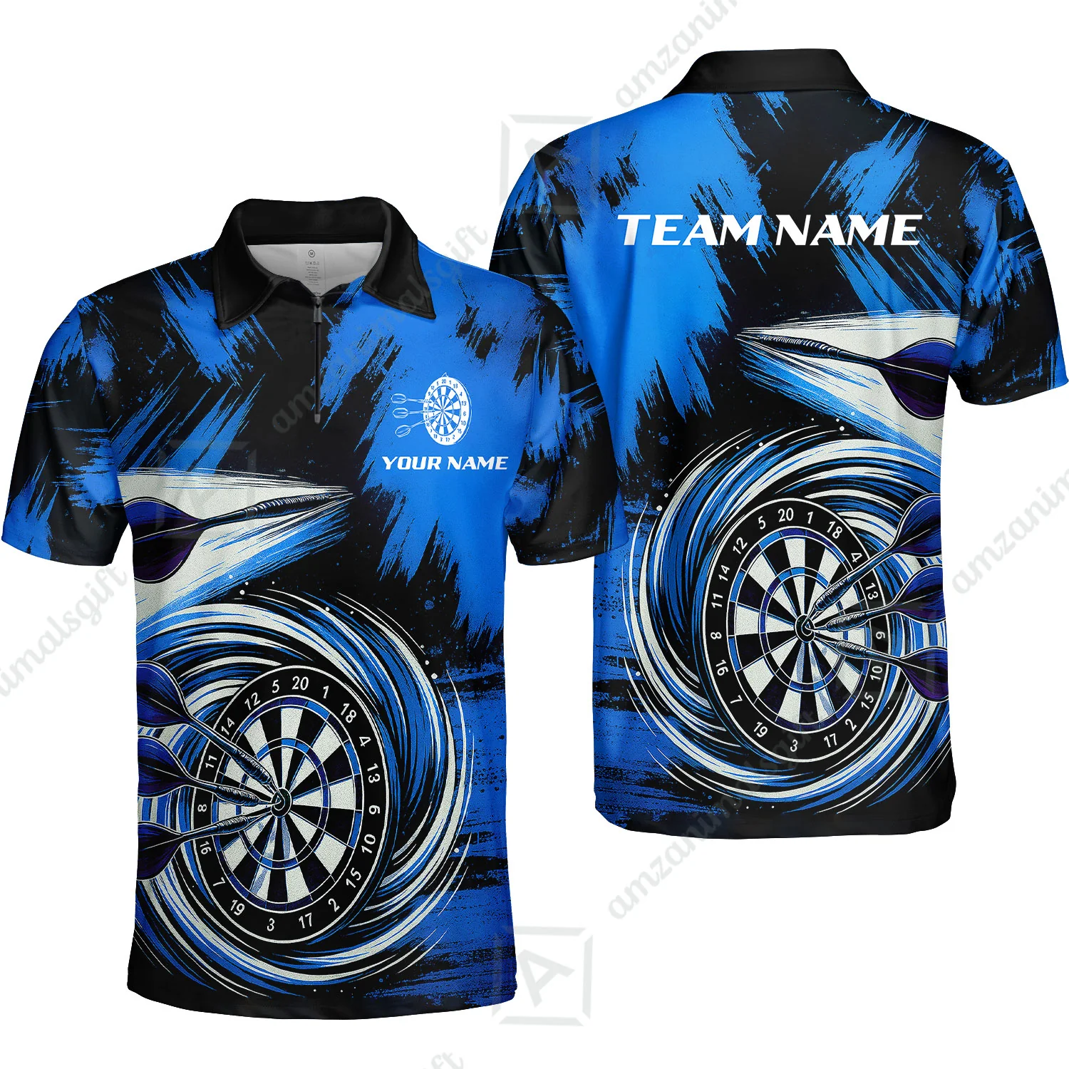 Customized Darts Quarter-Zip Polo Shirt, Darts Colorful Wave Custom Name Team Name Zip Polo Jersey For Darts Player - Image 2