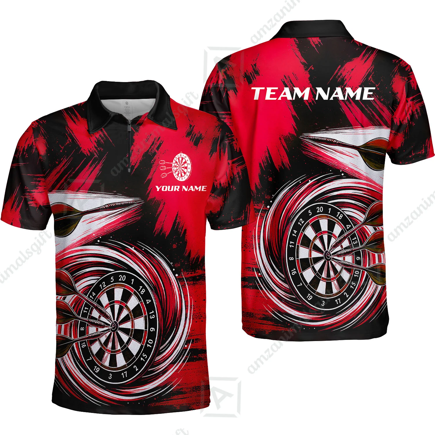 Customized Darts Quarter-Zip Polo Shirt, Darts Colorful Wave Custom Name Team Name Zip Polo Jersey For Darts Player - Image 4
