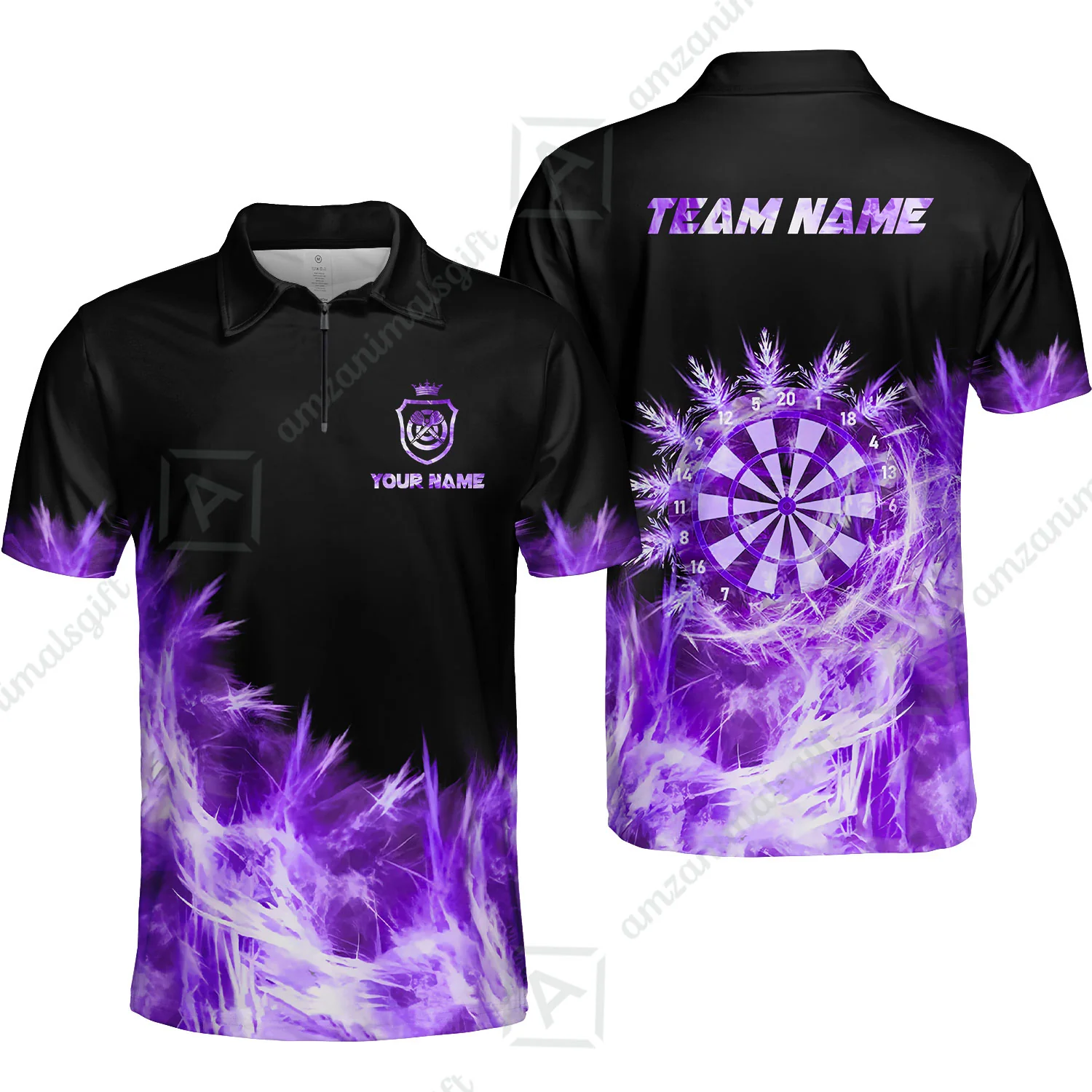 Customized Darts Quarter-Zip Polo Shirt, Darts Icy Light Black And Multi Color Team Zip Polo Jersey For Darts Player - Image 2