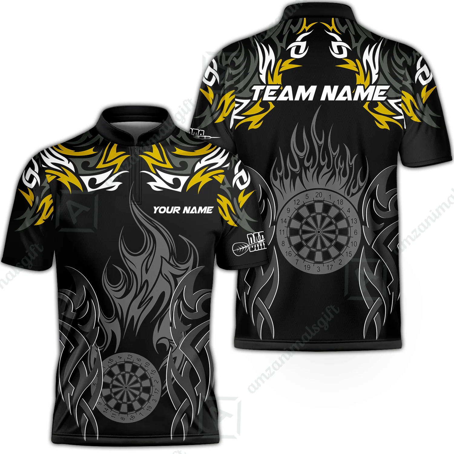 Customized Darts Stand Collar Quarter-Zip Shirt, Dartboard Fire Flame Darts Team Style Jersey for Darts Players - Image 6