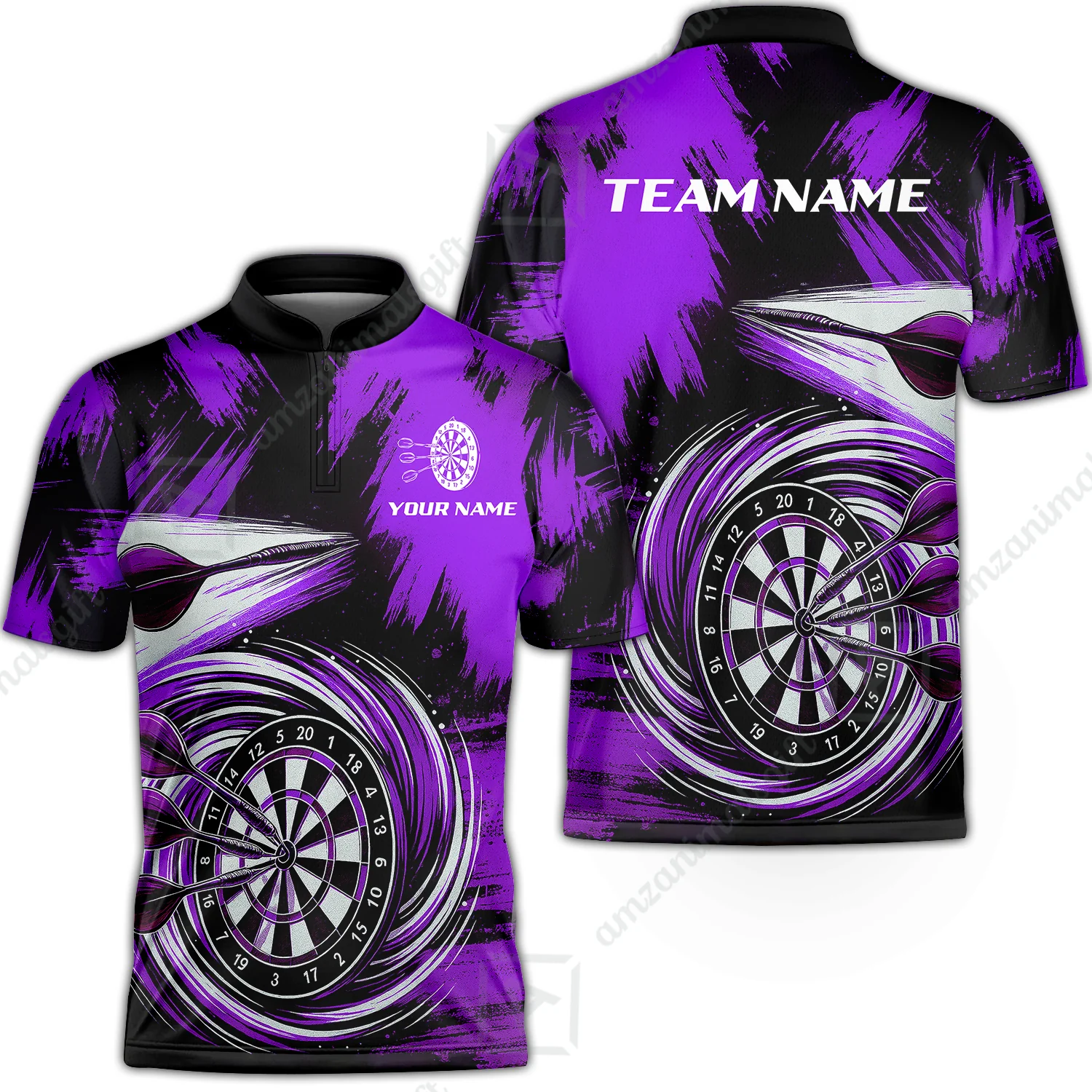 Customized Darts Stand Collar Quarter-Zip Shirt, Darts Colorful Wave Custom Name Team Name Jersey For Darts Player - Image 3