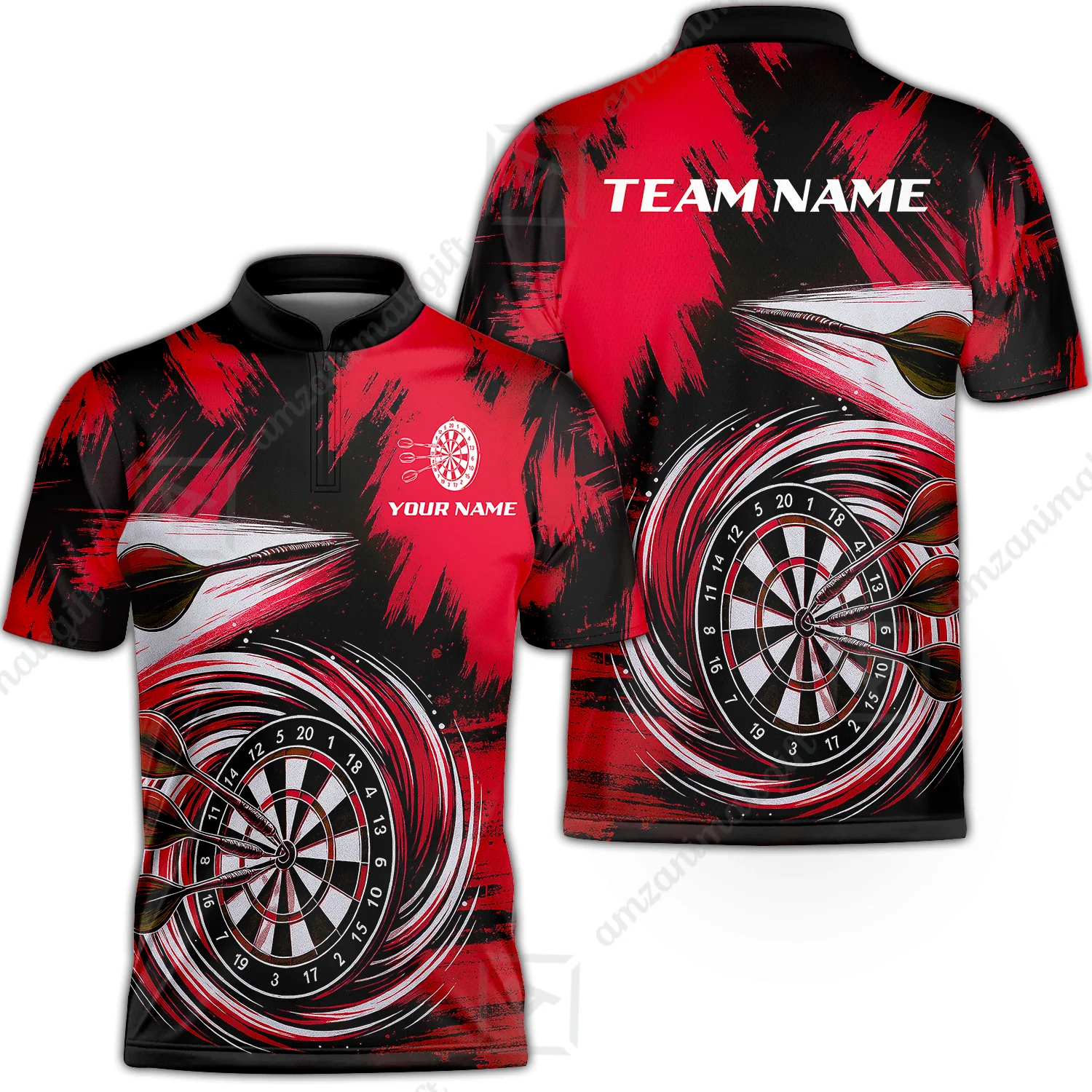 Customized Darts Stand Collar Quarter-Zip Shirt, Darts Colorful Wave Custom Name Team Name Jersey For Darts Player - Image 4