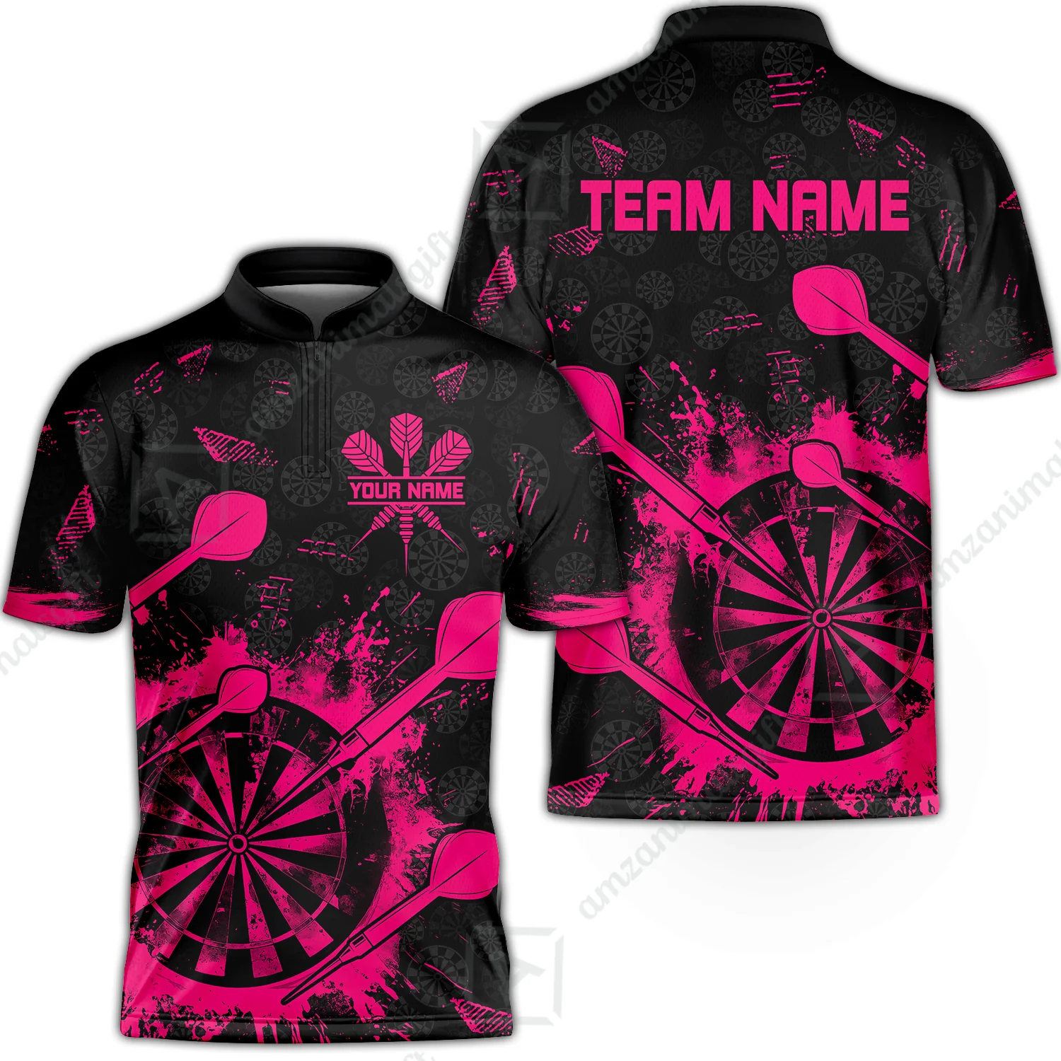 Customized Darts Stand Collar Quarter-Zip Shirt, Darts Grunge Dartboard Team Style Jersey for Darts Players - Image 3