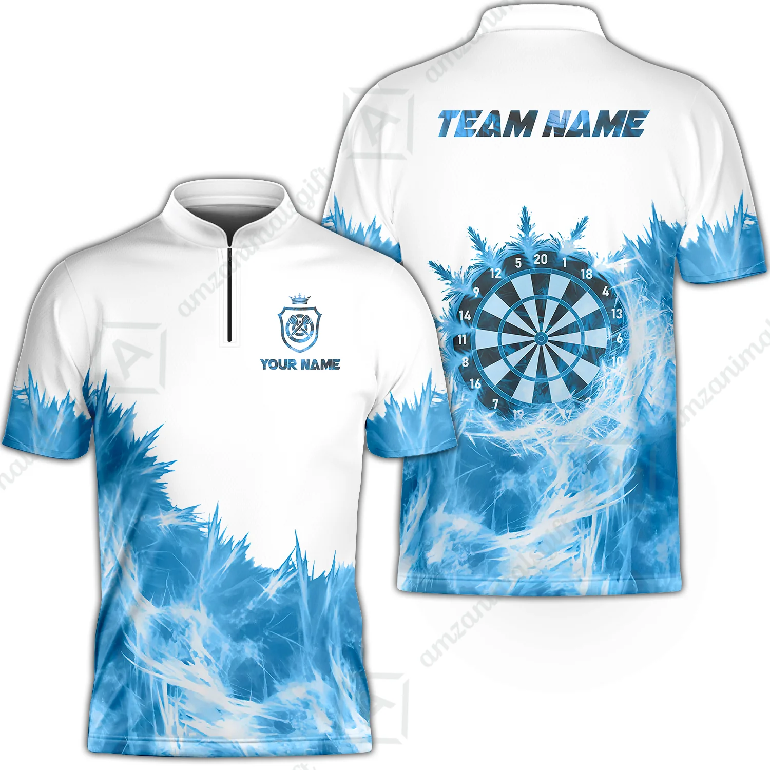 Customized Darts Stand Collar Quarter-Zip Shirt, Darts Icy Light White And Multi Color Team Jersey For Darts Player - Image 2