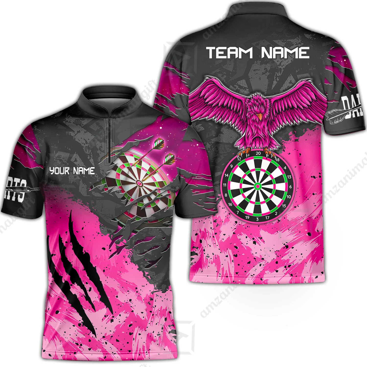 Customized Darts Stand Collar Quarter-Zip Youth Kids Shirt, Darts Eagle Dartboard Multicolor Darts Kids Jersey - Image 5