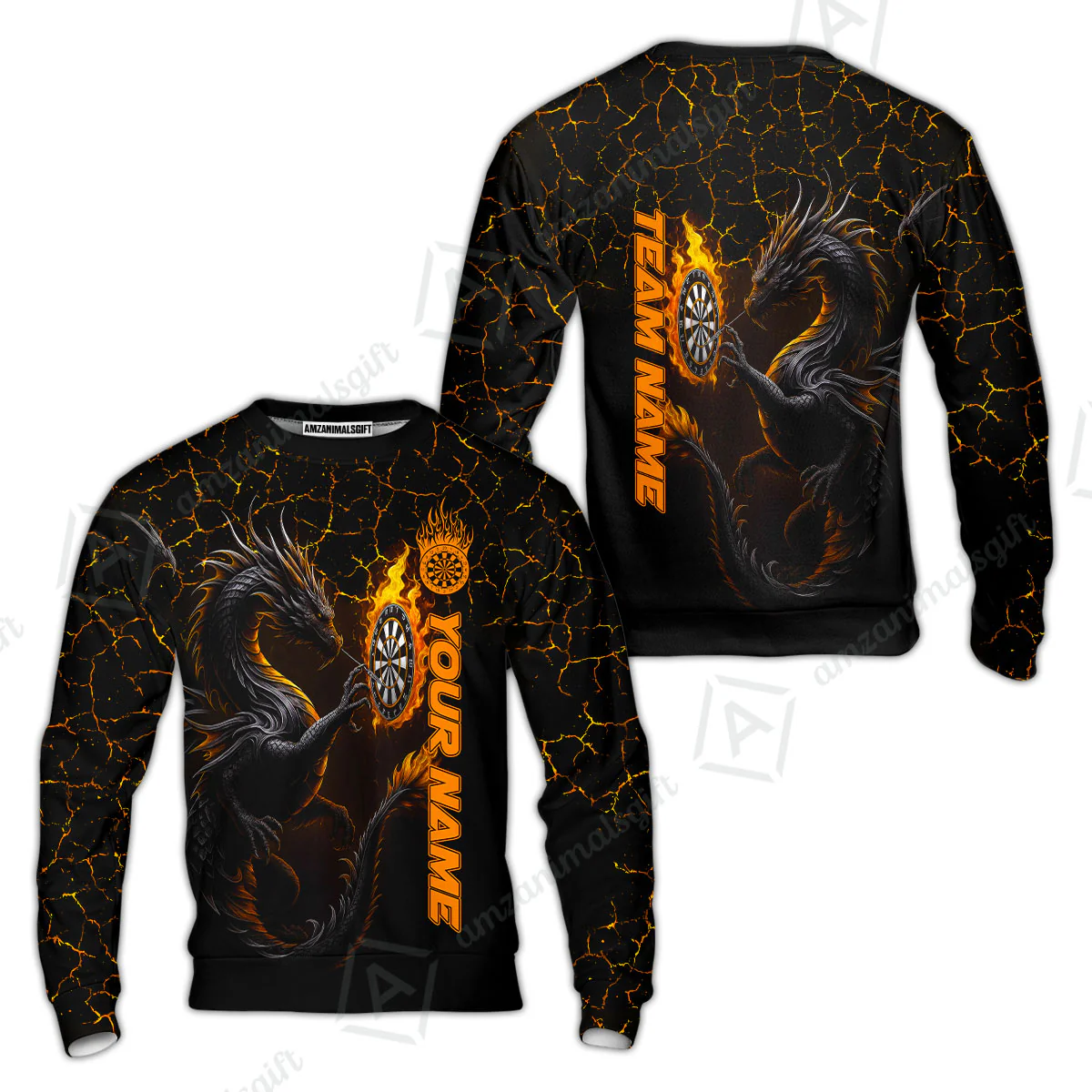 Customized Darts Sweatshirt, Big Dragon Dartboard Flame Darts Sweatshirt Team Style Jersey for Darts Players - Image 3