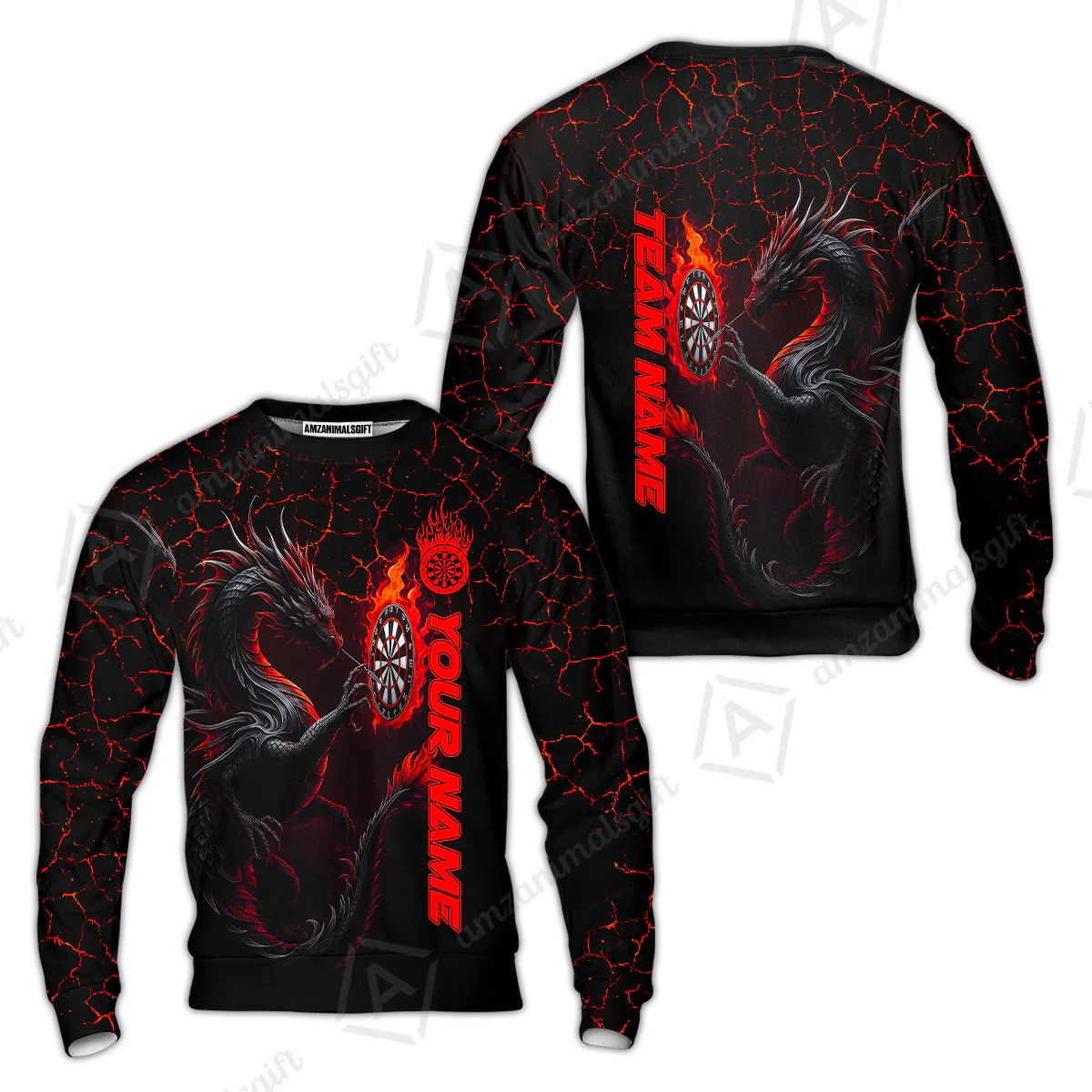 Customized Darts Sweatshirt, Big Dragon Dartboard Flame Darts Sweatshirt Team Style Jersey for Darts Players - Image 4