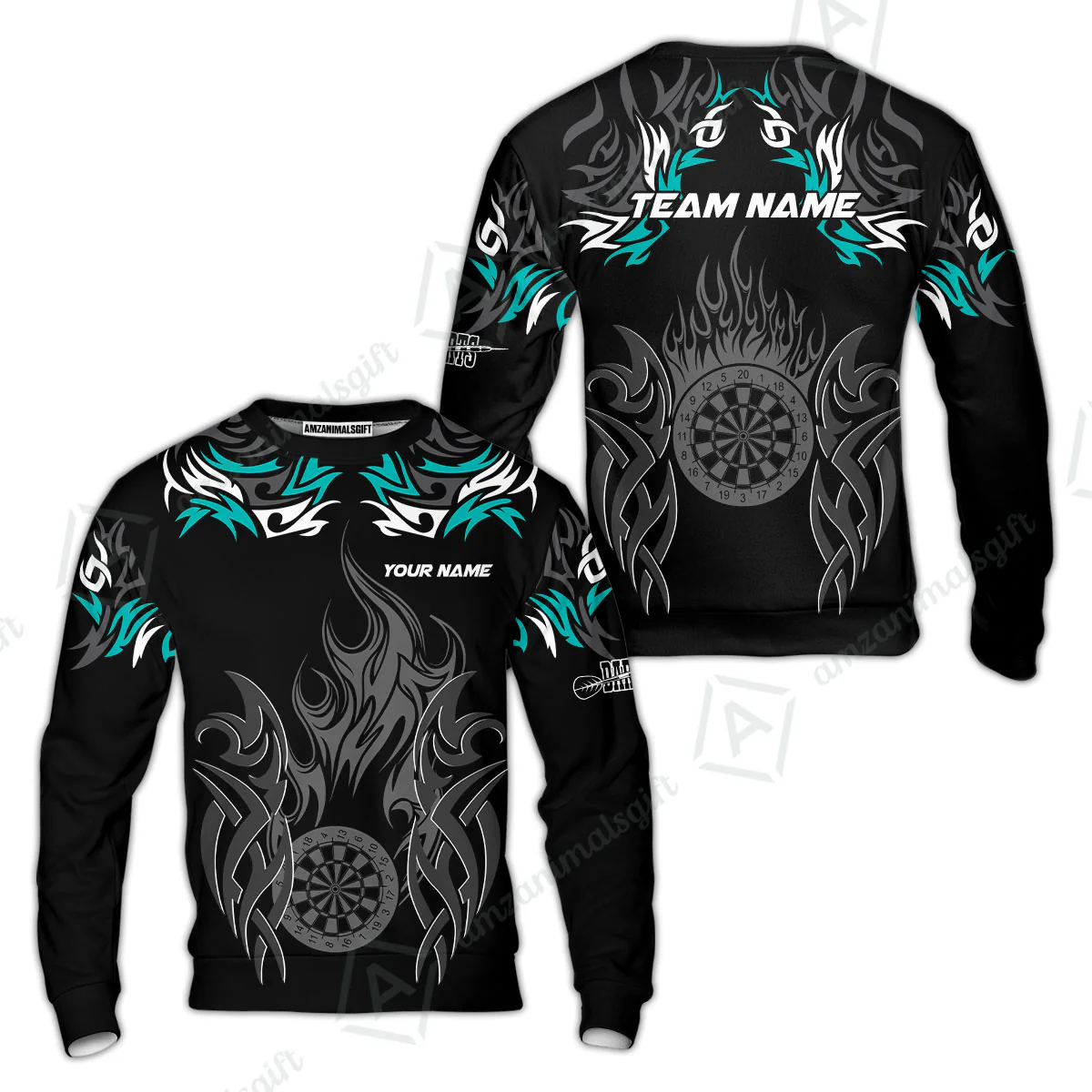 Customized Darts Sweatshirt, Dartboard Fire Flame Darts Sweatshirt Multicolor Team Style, Jersey for Darts Players - Image 2