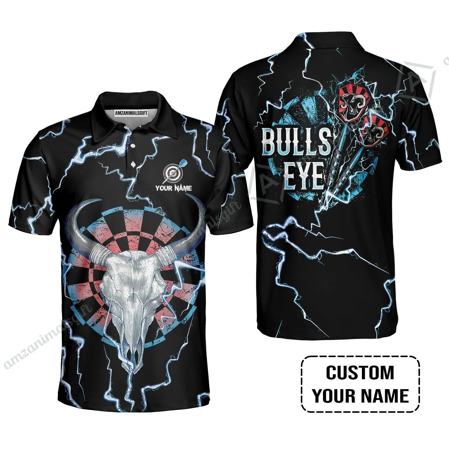 Customized Darts Sweatshirt, Darts Bullseye Thunder Skull, Personalized Name Sweatshirt - Image 5