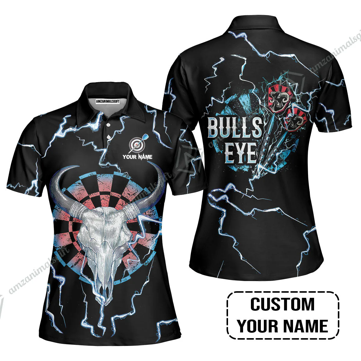Customized Darts Sweatshirt, Darts Bullseye Thunder Skull, Personalized Name Sweatshirt - Image 6