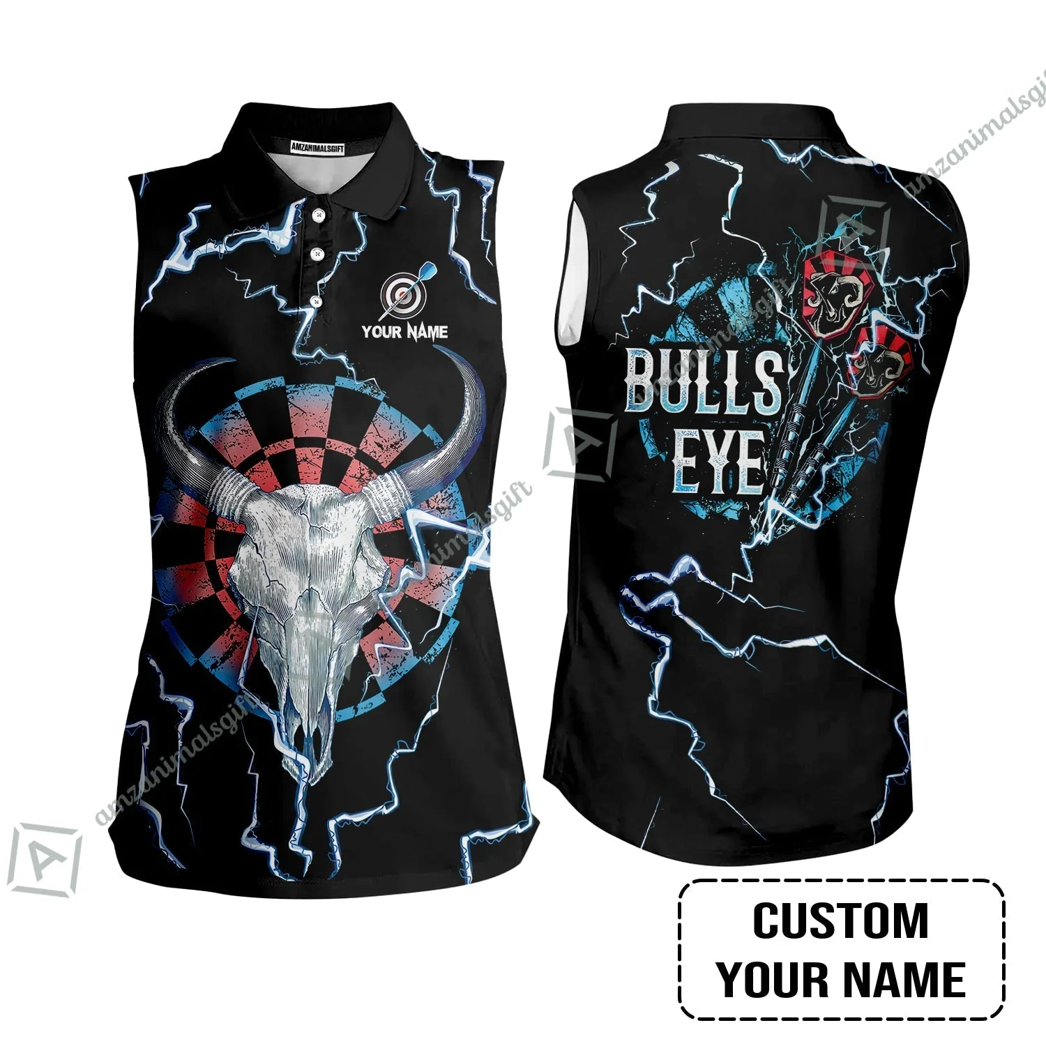 Customized Darts Sweatshirt, Darts Bullseye Thunder Skull, Personalized Name Sweatshirt - Image 7
