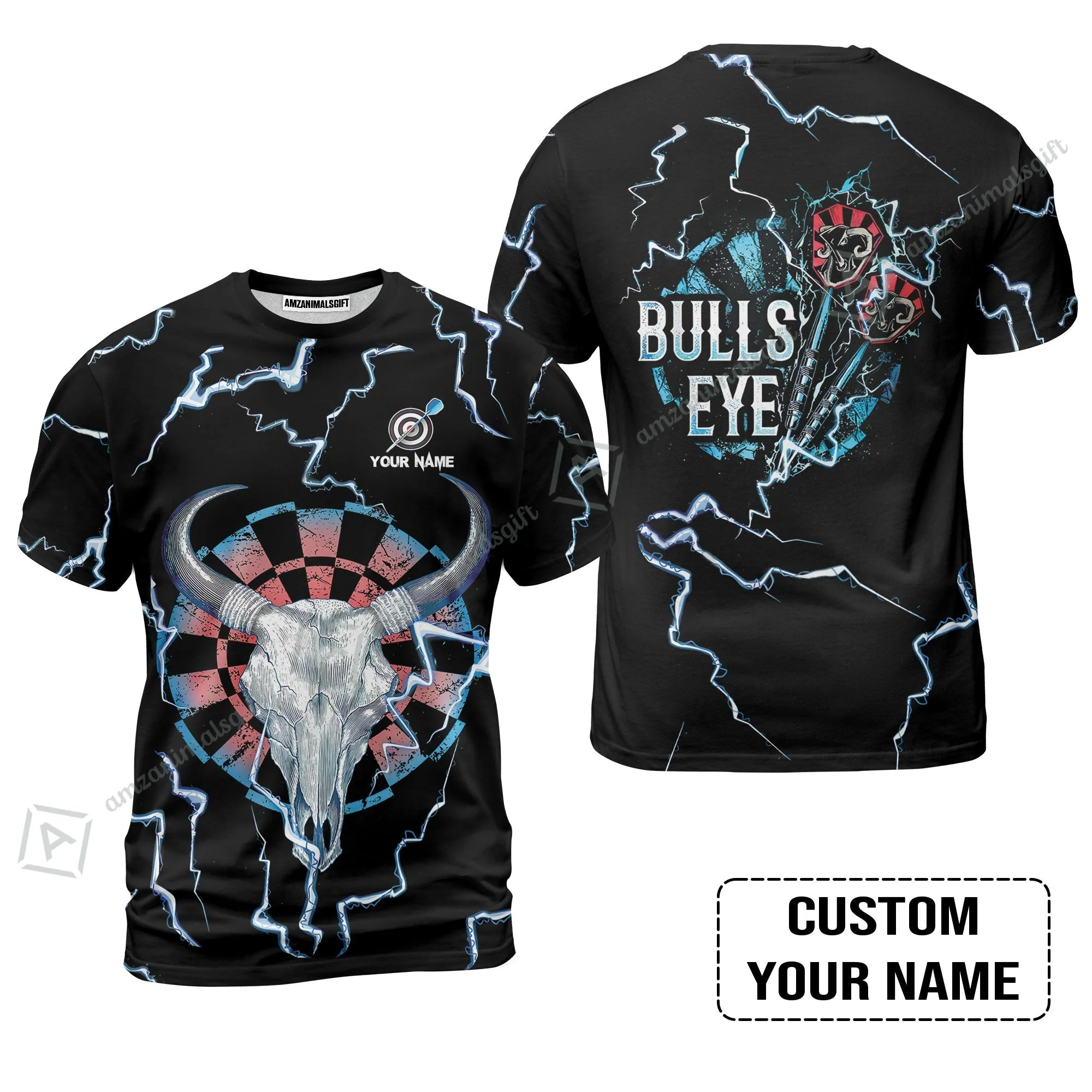 Customized Darts Sweatshirt, Darts Bullseye Thunder Skull, Personalized Name Sweatshirt - Image 9