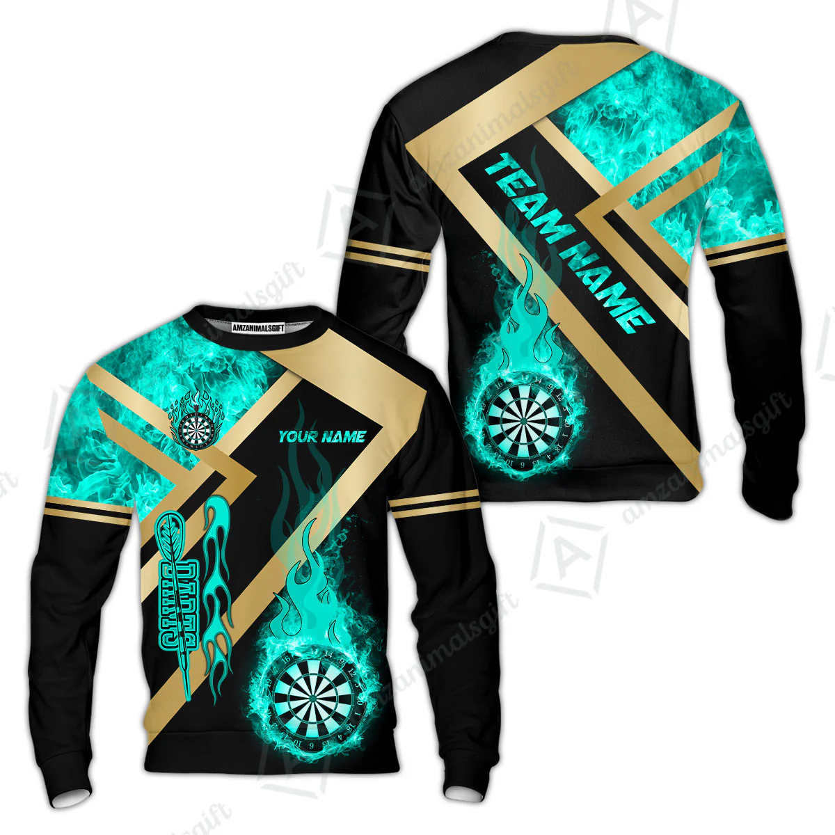 Customized Darts Sweatshirt, Darts Dartboard Fire Flame Multicolor Team Sweatshirt For Darts Players - Image 3