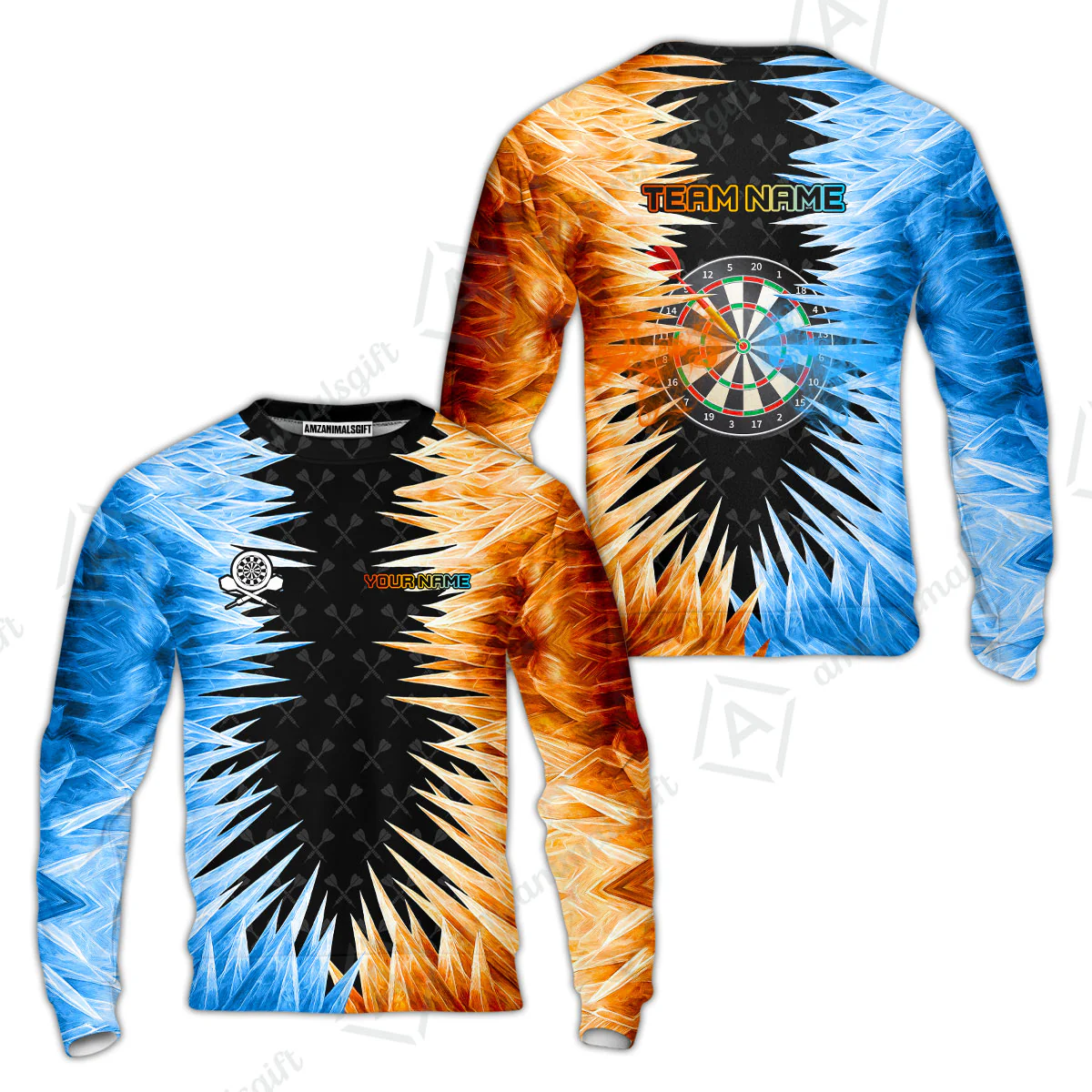 Customized Darts Sweatshirt, Darts Dartboard Ice And Fire Multicolor Sweatshirt Jersey For Darts Players - Image 2