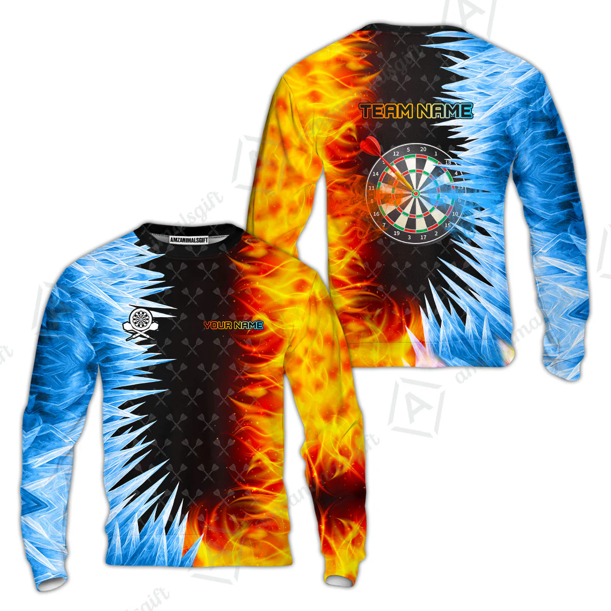 Customized Darts Sweatshirt, Darts Dartboard Ice And Fire Multicolor Sweatshirt Jersey For Darts Players - Image 5